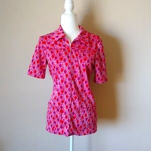 Groovy Vintage Short Sleeve Top with Dagger Collar & Front Zipper